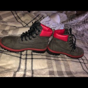 tim boots, red and army green, great condition.